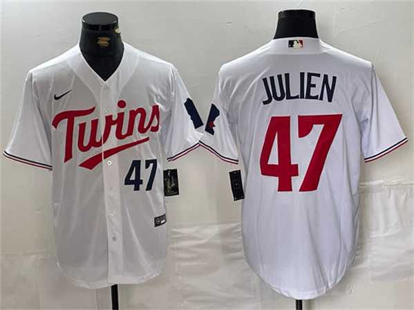 Mens Minnesota Twins #47 Edouard Julien White Cool Base Stitched Jersey